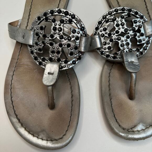 Tory Burch Silver Bling Studded Miller Sandals - Picture 2 of 6